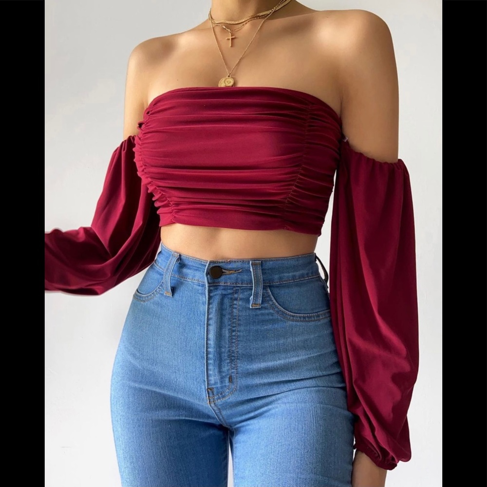 Burgundy Off The Shoulder Top